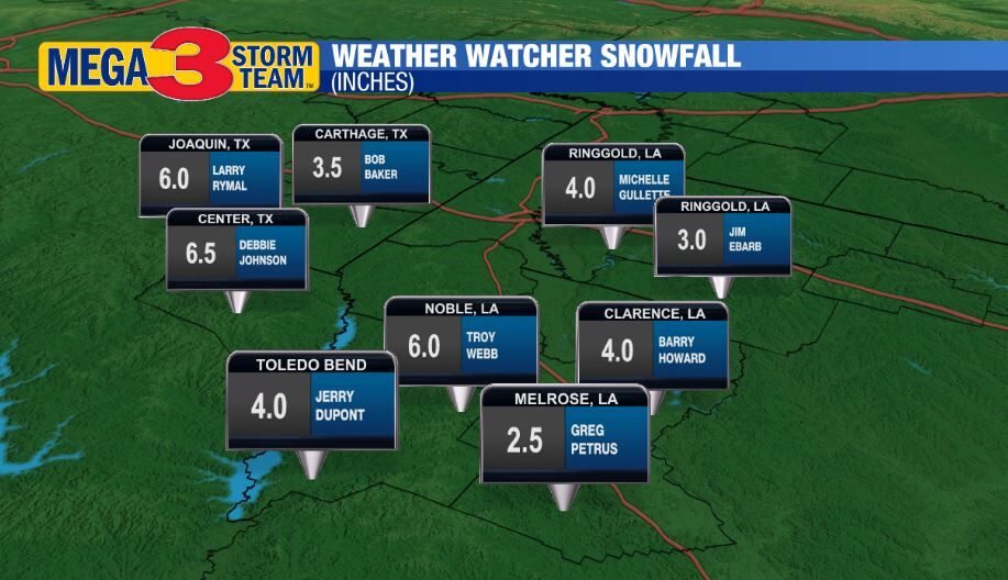 South ArkLaTex Weather Watcher Snow Reports